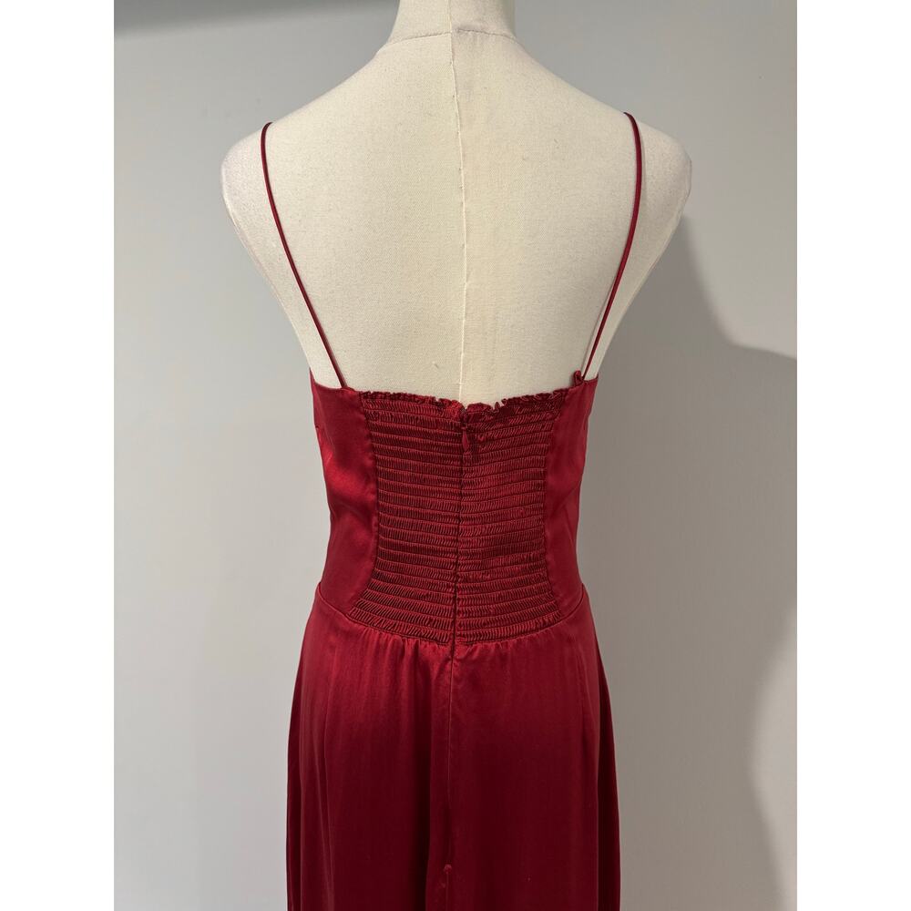 REFORMATION Frankie Silk Maxi Dress in a Vibrant Red with Rosette Size 6 - Picture 5 of 9
